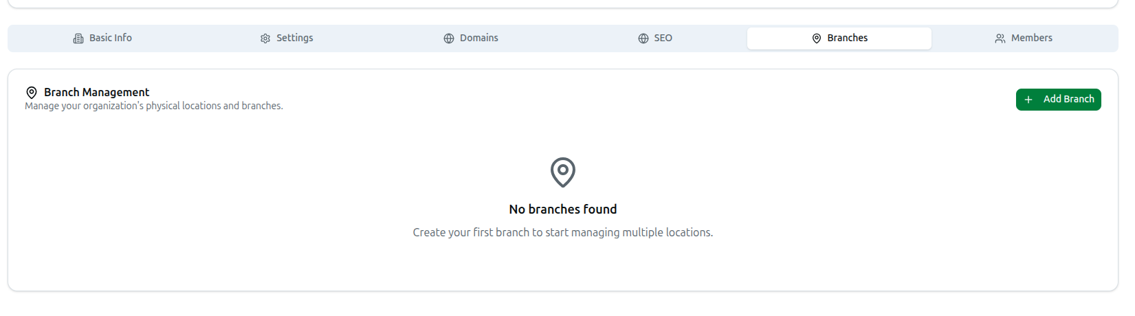 The Branches tab showing the empty state before any branch is created
