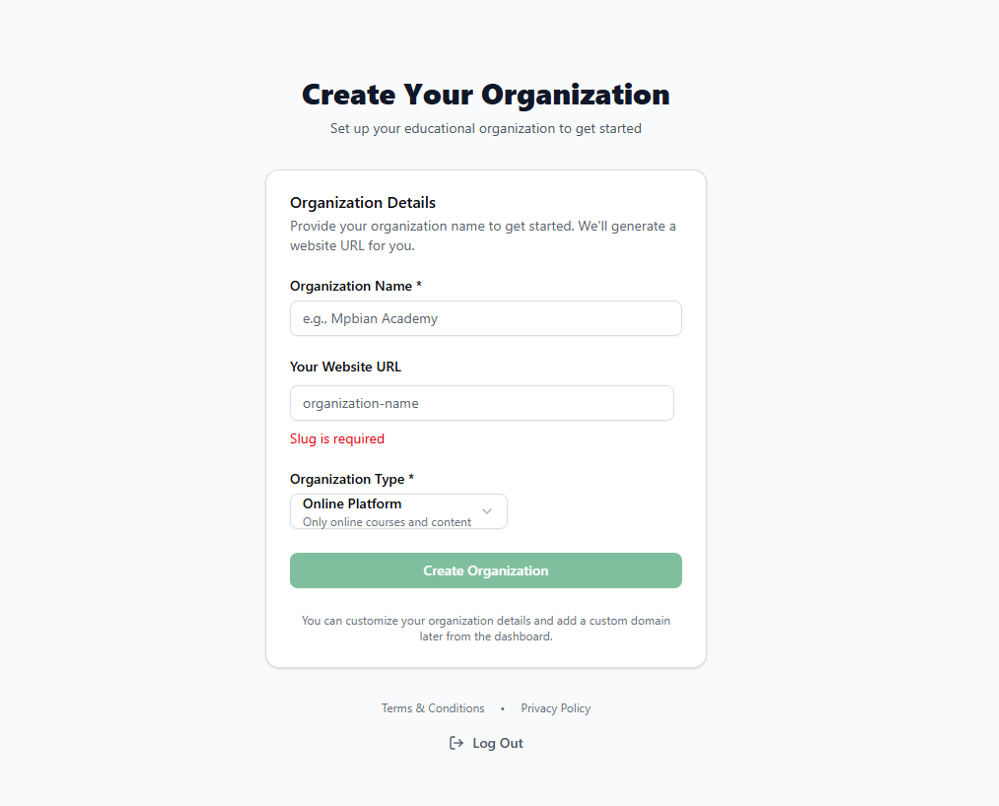 Create Organization