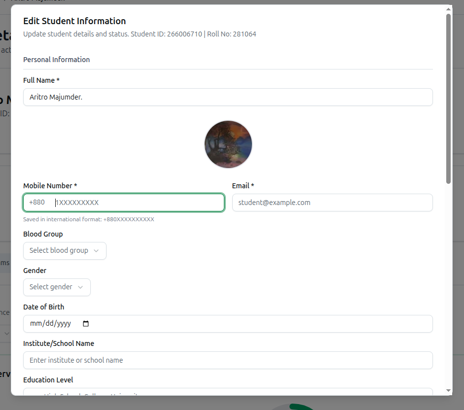 The Edit Student Information dialog's Personal Information section