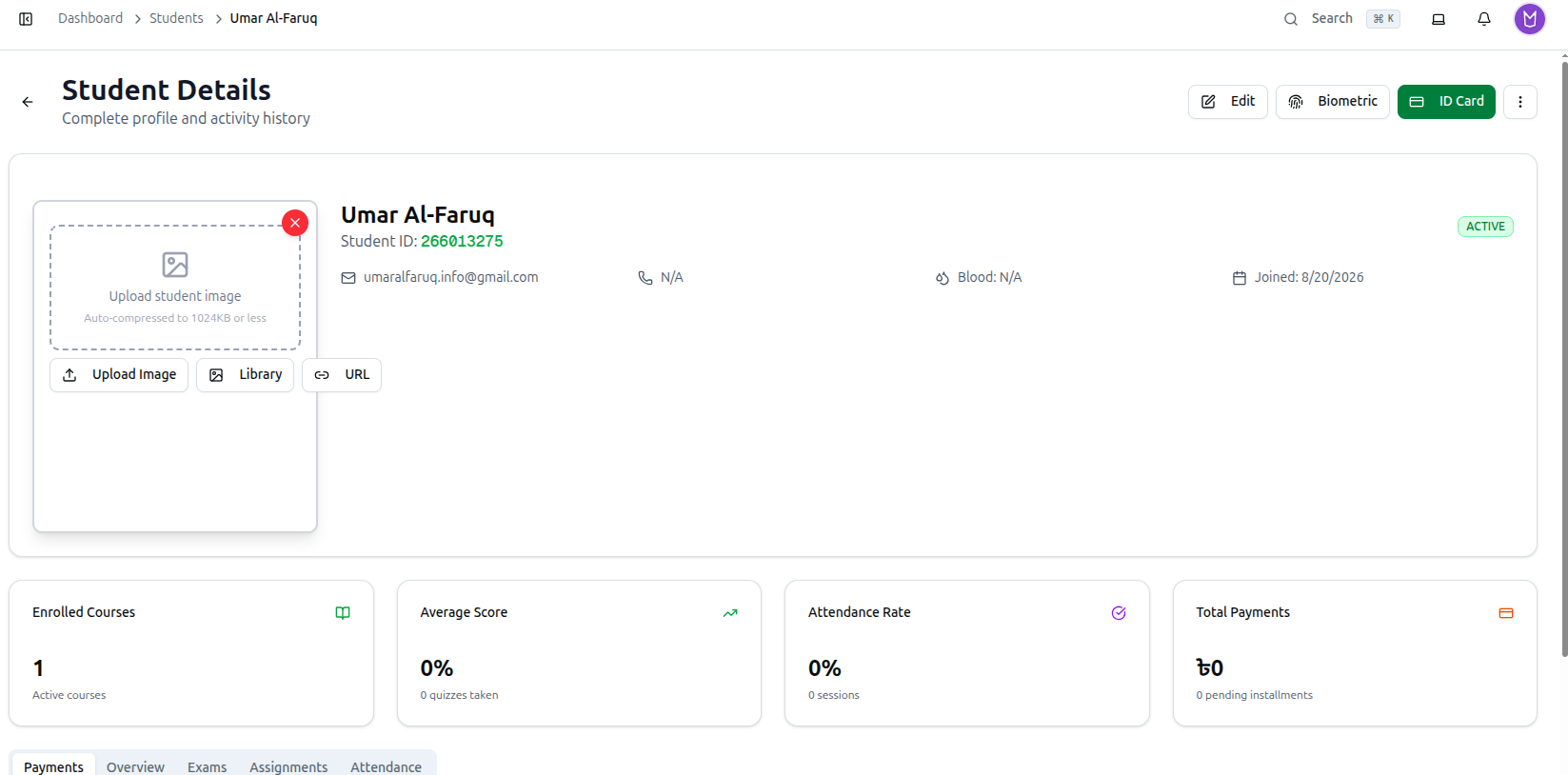 The photo upload panel: Upload Image, Library, and URL